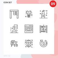 User Interface Pack of 9 Basic Outlines of science of matter chemistry heart chemical science terrorism Editable Vector Design Elements