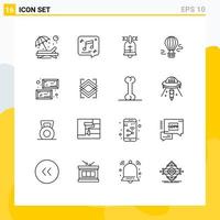 Mobile Interface Outline Set of 16 Pictograms of transport balloon music air american Editable Vector Design Elements