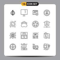 User Interface Pack of 16 Basic Outlines of sign glass warning economic money Editable Vector Design Elements