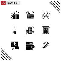 Pictogram Set of 9 Simple Solid Glyphs of digging tool chart shovel trend Editable Vector Design Elements