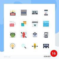 16 User Interface Flat Color Pack of modern Signs and Symbols of cup smartphone bus phone calling Editable Pack of Creative Vector Design Elements