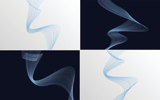 Set of 4 geometric wave pattern background Abstract waving line vector