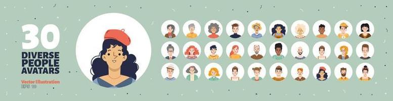 conjunto de avatares de personas, iconos redondos con caras vector