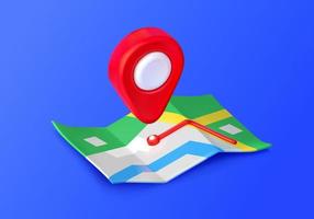 Icon of 3d map with red pin, location tag vector
