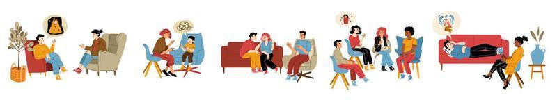 Psychologist consulting patients, couple, kid vector
