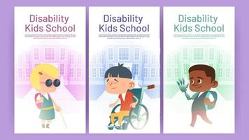 Disability kids school cartoon posters, education vector