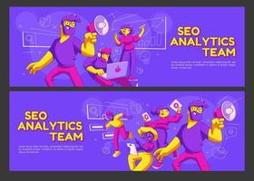 Seo analytics team cartoon banners, optimization vector