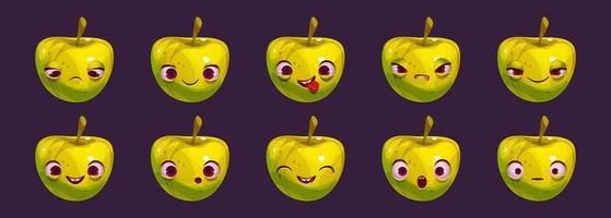 personaje de dibujos animados de manzana con diferentes emociones vector