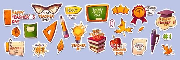 Happy teacher day stickers pack vector patches set