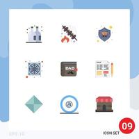 9 User Interface Flat Color Pack of modern Signs and Symbols of father wallet shop fan computer Editable Vector Design Elements