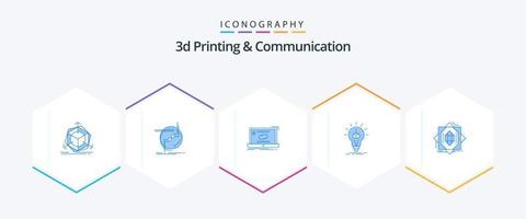 Paquete de 25 íconos azules de impresión y comunicación 3D que incluye cubo. ocurrencia. Enlace. sincronización. Enlace vector