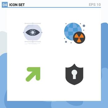 Group of 4 Flat Icons Signs and Symbols for visualize arrow monitoring radioactive right Editable Vector Design Elements