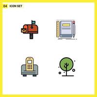 Set of 4 Modern UI Icons Symbols Signs for mail device postoffice notepad cell Editable Vector Design Elements