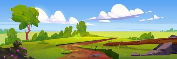 Cartoon nature landscape, rural dirt road, field vector