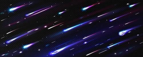 Meteor rain, asteroids or meteorites flying in sky vector