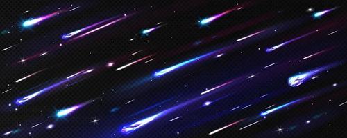 Meteor rain, asteroids or meteorites flying in sky vector