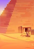 Egypt pyramid in desert and people group at door