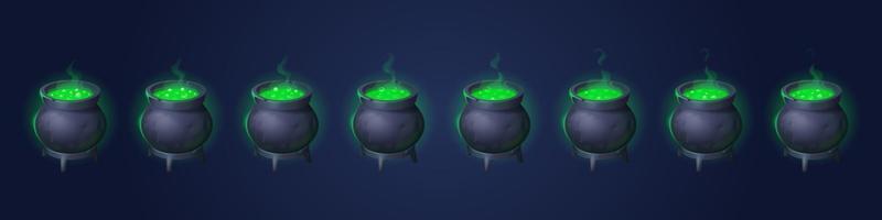 Witch cauldron animation set on dark background vector