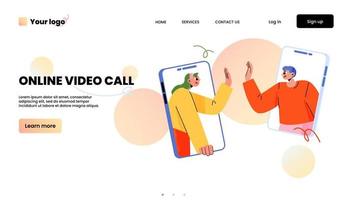 Online video call landing page vector