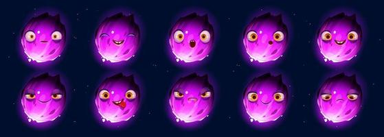 Set of fantasy planet with different emotions vector