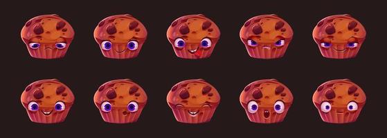 conjunto de emoji con lindo personaje de pastel vector