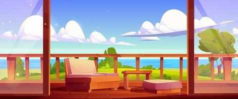 Wooden house terrace on sea shore vector
