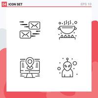 Mobile Interface Line Set of 4 Pictograms of email computer message kitchen lcd Editable Vector Design Elements
