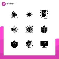 Mobile Interface Solid Glyph Set of 9 Pictograms of antivirus remarketing healthcare marketing sunny Editable Vector Design Elements