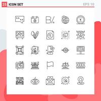 25 User Interface Line Pack of modern Signs and Symbols of office coin currency business location Editable Vector Design Elements