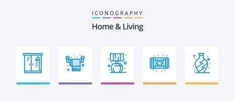 Paquete de 5 íconos Home and Living Blue que incluye . viviendo. viviendo. casa. mueble. diseño de iconos creativos vector