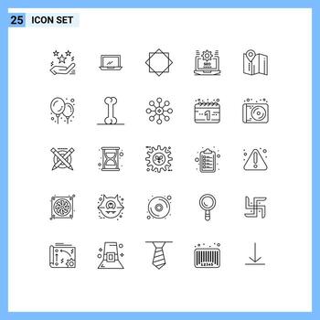 Editable Vector Line Pack of 25 Simple Lines of setting laptop hardware seo virus Editable Vector Design Elements