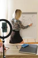 Woman blogger or coach drawing arousal chart during online sexology lesson photo