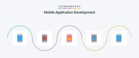 Mobile Application Development Flat 5 Icon Pack Including sent. mobile application. left. mobile. unlock vector