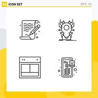 Mobile Interface Line Set of 4 Pictograms of art design file spider site Editable Vector Design Elements