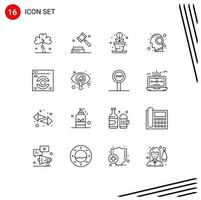 Editable Vector Line Pack of 16 Simple Outlines of web search law mind head Editable Vector Design Elements