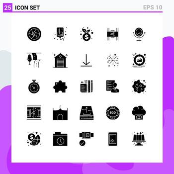 Set of 25 Vector Solid Glyphs on Grid for mirror pp business movie distribution Editable Vector Design Elements
