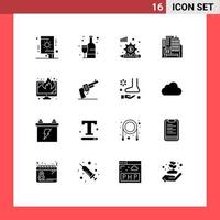 Modern Set of 16 Solid Glyphs and symbols such as lost display analysis process construction architecture Editable Vector Design Elements