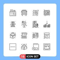 Modern Set of 16 Outlines and symbols such as party speaker halloween loudspeaker magazine Editable Vector Design Elements