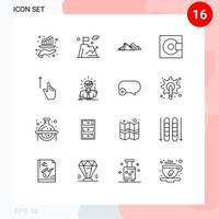 User Interface Pack of 16 Basic Outlines of products electronics mountain devices nature Editable Vector Design Elements