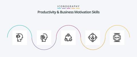 paquete de iconos de la línea 5 de habilidades de productividad y motivación empresarial que incluye distracciones. redes sociales. calendario. realización. cuestiones vector