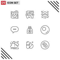 9 Universal Outlines Set for Web and Mobile Applications money bubble arrow message chat Editable Vector Design Elements