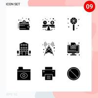 Modern Set of 9 Solid Glyphs Pictograph of tower antenna halloween shops retail Editable Vector Design Elements