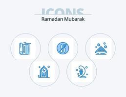 paquete de iconos azul ramadán 5 diseño de iconos. tenedor. comida. lámpara. namaz. alfombra vector