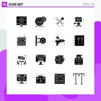Pictogram Set of 16 Simple Solid Glyphs of hobby image world video marriage Editable Vector Design Elements