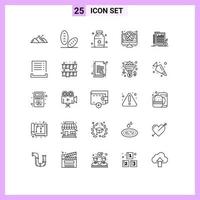 Pack of 25 Modern Lines Signs and Symbols for Web Print Media such as calculation live health game basket Editable Vector Design Elements