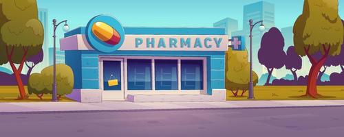 Pharmacy building facade, drug store on roadside vector