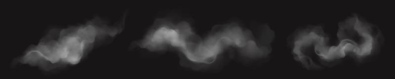 Realistic smoke clouds, white cigarette steam set vector