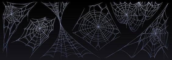 Spider web Halloween set, cobweb spooky insect net vector