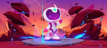 Kid astronaut standing on alien teleport portal vector