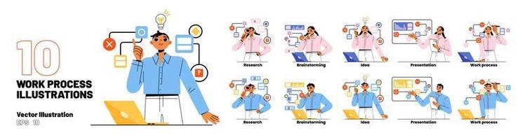 Set business characters at work process, project vector